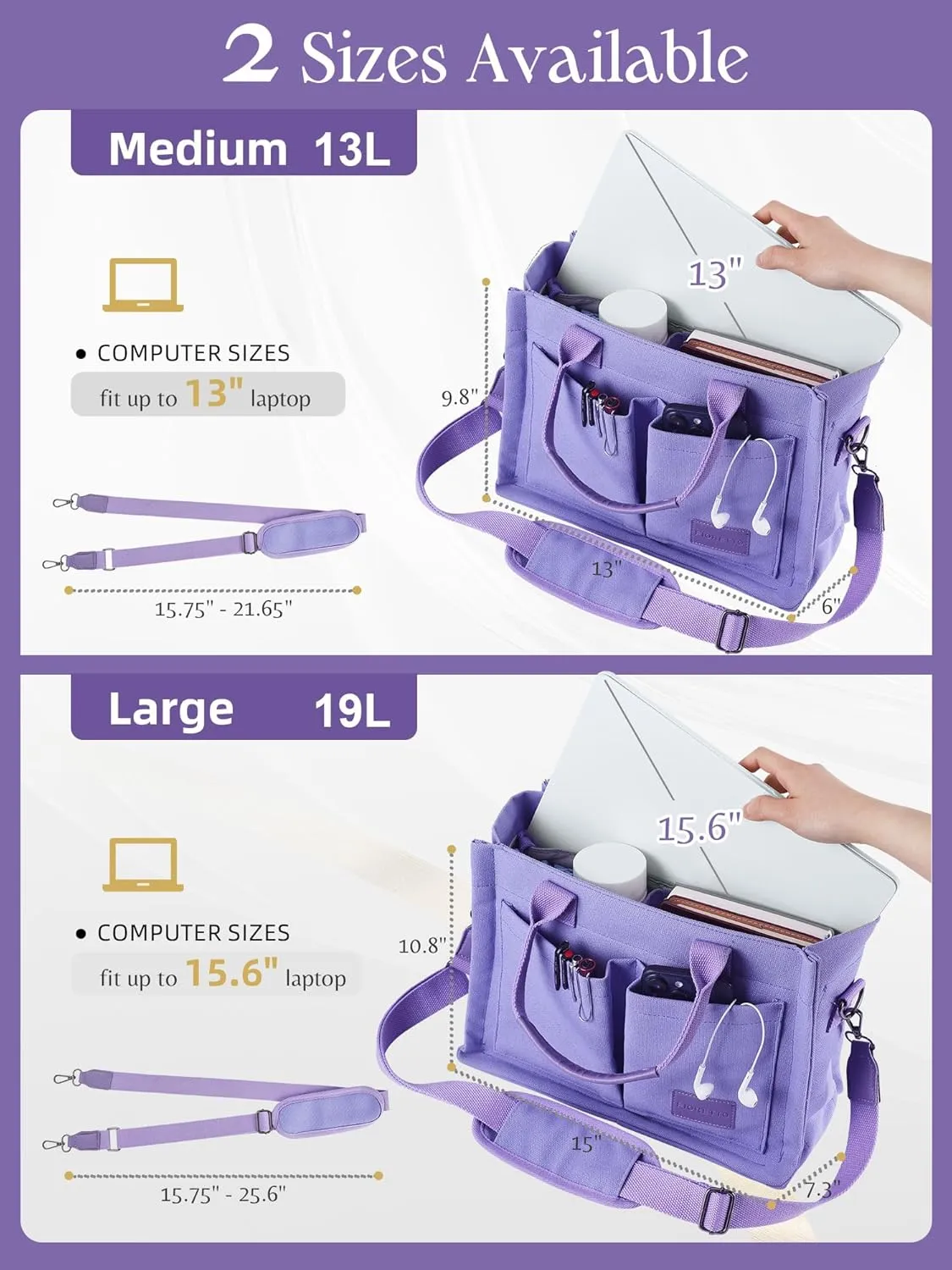 FIORETTO Canvas Tote Bag for Women with Zipper Closure & Individual Compartments for Work College for Teacher & Nurse