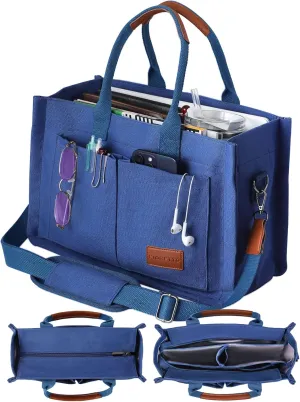 FIORETTO Canvas Tote Bag for Women with Zipper Closure & Individual Compartments for Work College for Teacher & Nurse