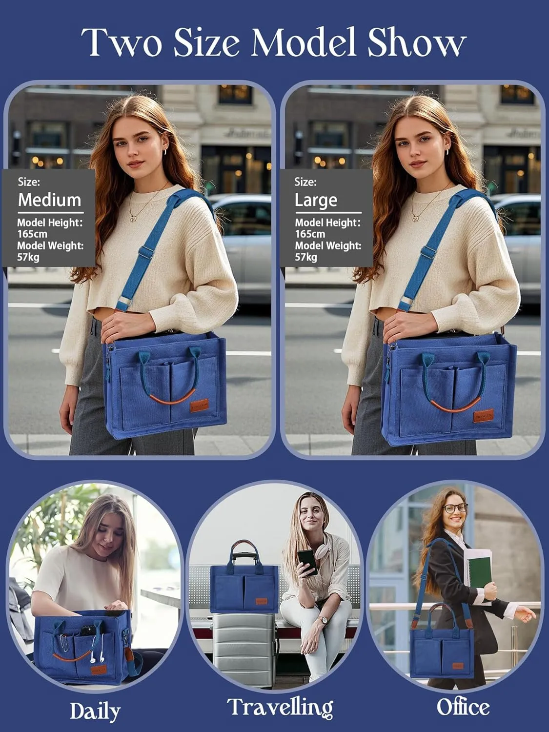 FIORETTO Canvas Tote Bag for Women with Zipper Closure & Individual Compartments for Work College for Teacher & Nurse