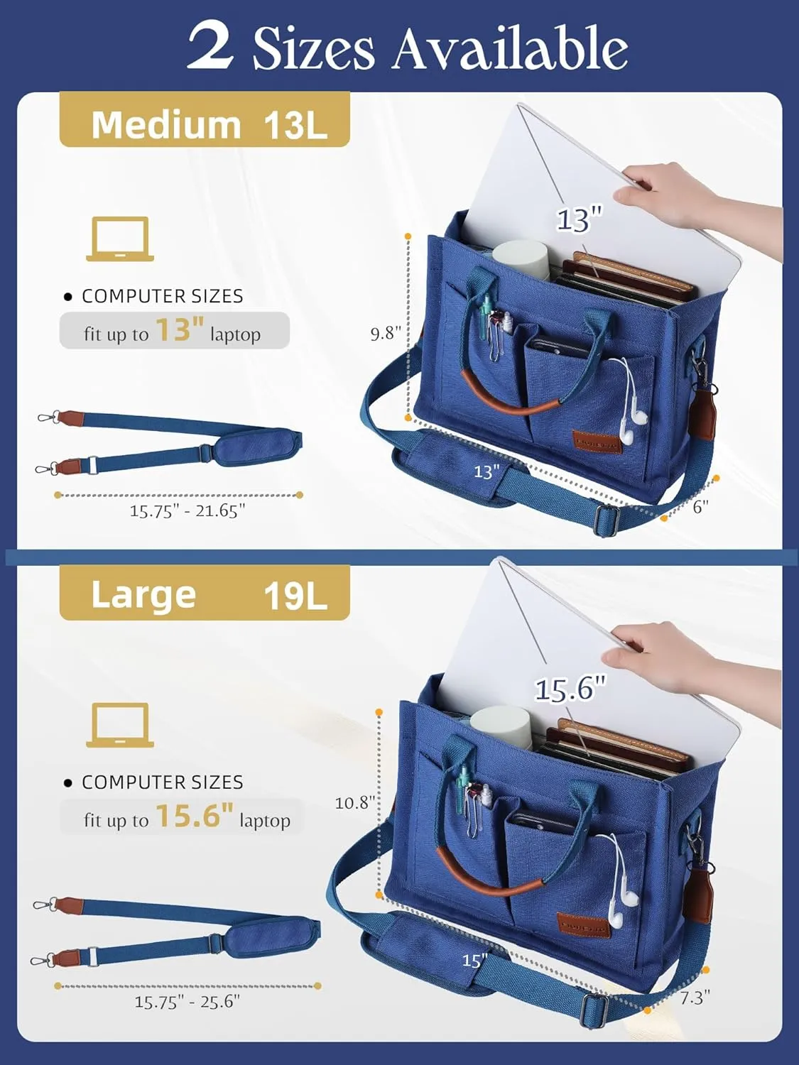 FIORETTO Canvas Tote Bag for Women with Zipper Closure & Individual Compartments for Work College for Teacher & Nurse
