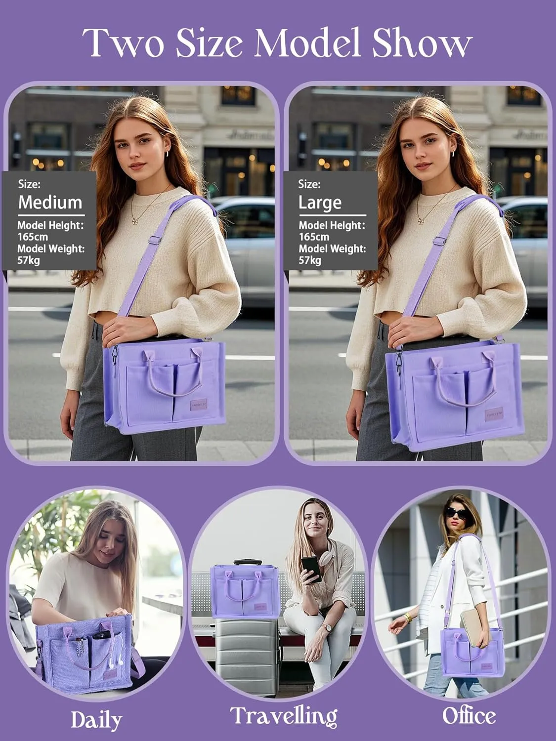 FIORETTO Canvas Tote Bag for Women with Zipper Closure & Individual Compartments for Work College for Teacher & Nurse