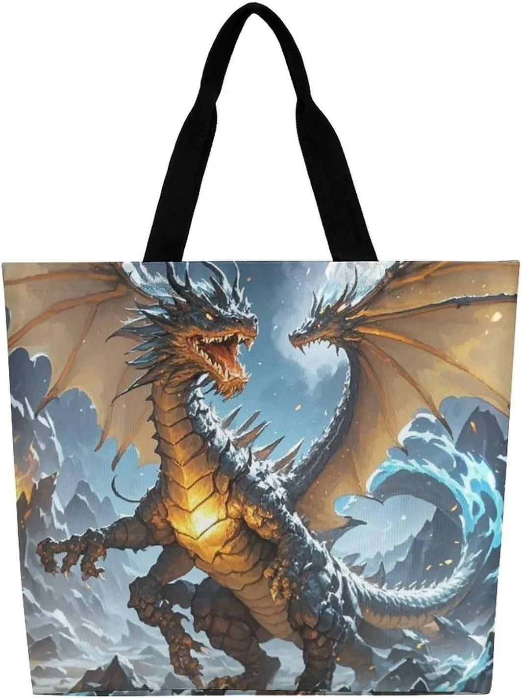 Fire And Ice Dragons Tote Bag for Women Reusable Grocery Shoulder Bags Shopping Bag for Travel, Groceries
