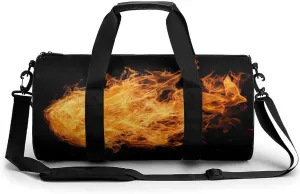 Fireball Travel Gym Bag for Women Men Cylindrical Duffle Bag Sport Workout Bag with Shoulder Strap
