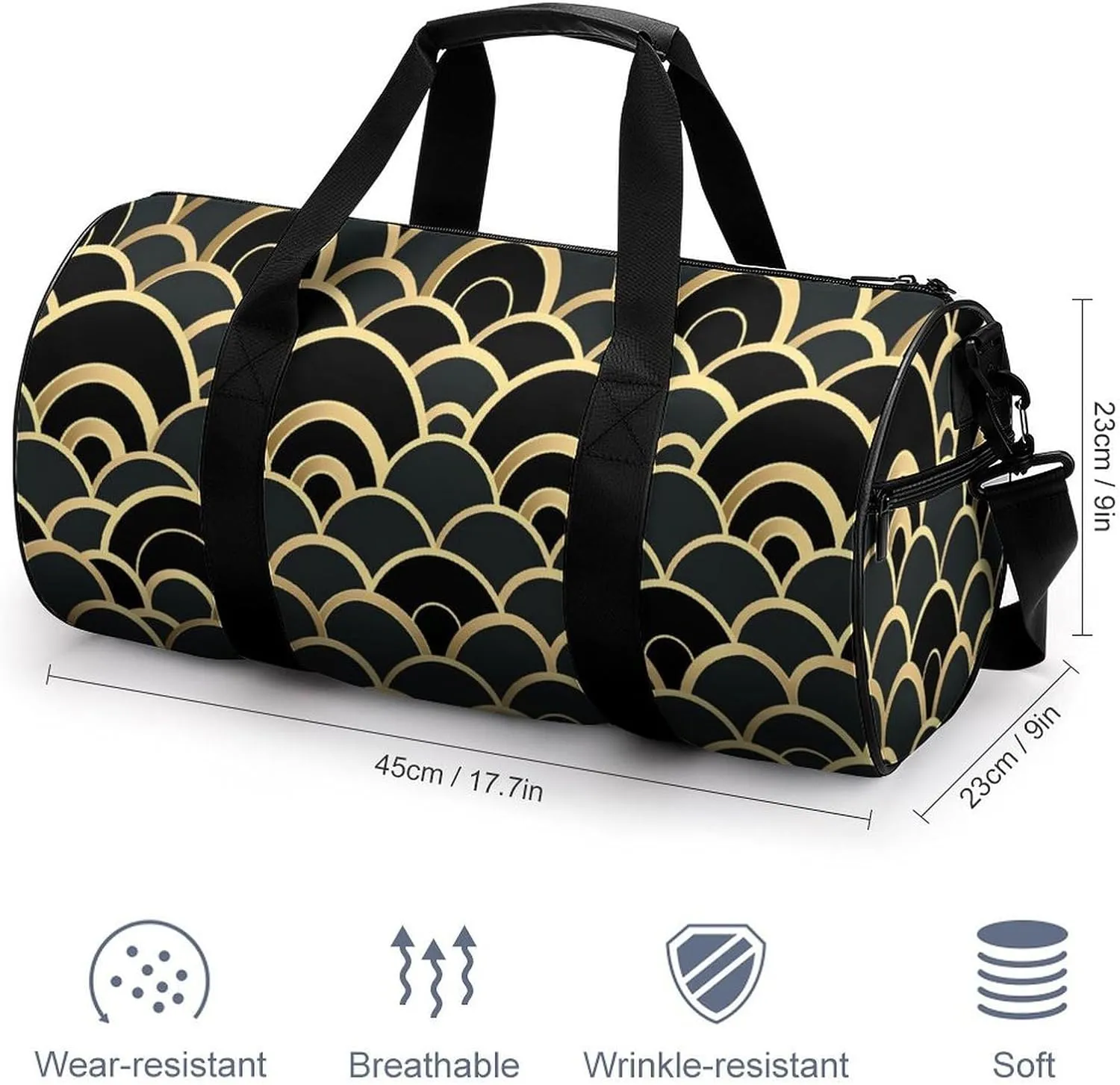 Fish Scale Pattern Travel Gym Bag for Women Men Single Color Cylindrical Duffle Bag Sport Workout Bag with Shoulder Strap