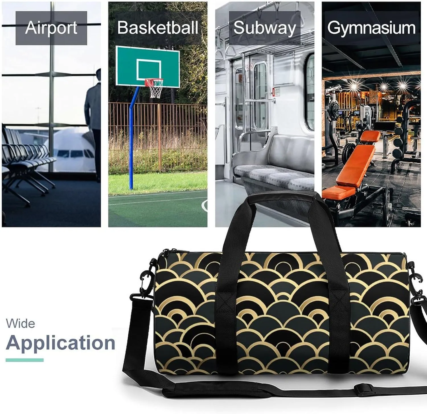Fish Scale Pattern Travel Gym Bag for Women Men Single Color Cylindrical Duffle Bag Sport Workout Bag with Shoulder Strap