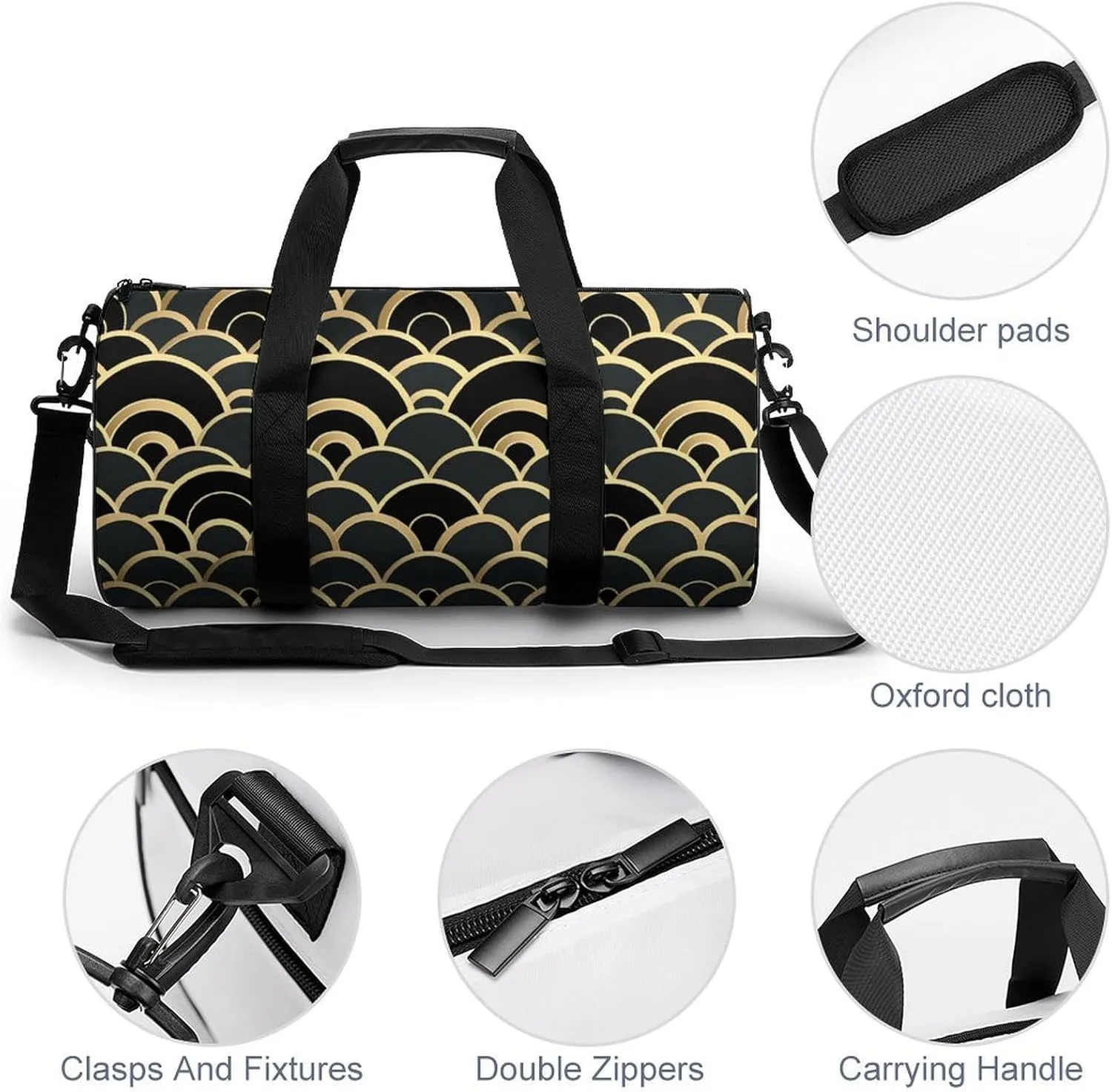 Fish Scale Pattern Travel Gym Bag for Women Men Single Color Cylindrical Duffle Bag Sport Workout Bag with Shoulder Strap