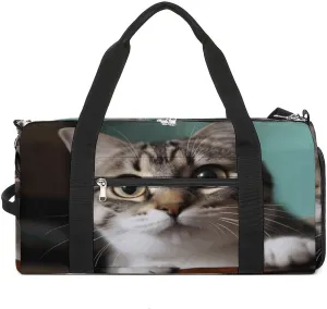 Fitness Bag,A Curious Cat Print Gym Bag,sports Travel Fitness Bag,essentials Gym Bag,gym Bag with Shoe Compartment