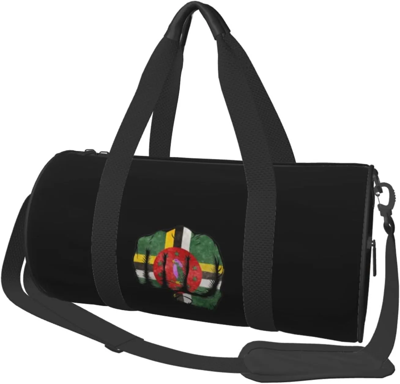 Flag of Dominica Fist Power Convertible Garment Bag with Shoulder Strap, Carry on Garment Duffel Bag for Men Women - Rolling Foldable for Travel Luggage Bags (Black)