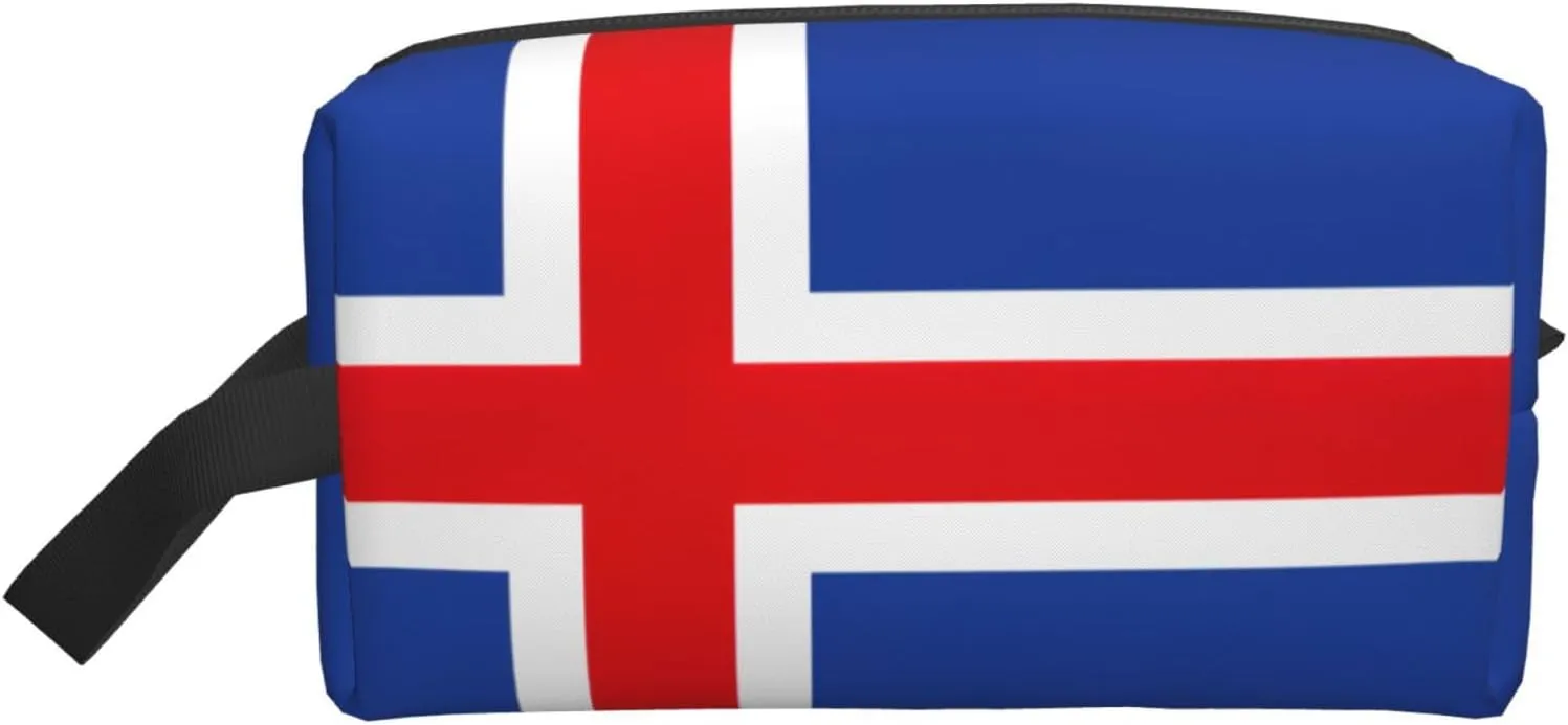 Flag Of Iceland Print Travel Toiletry Organizer Bag, Cosmetic & Storage Pouch For Travel And Daily Use