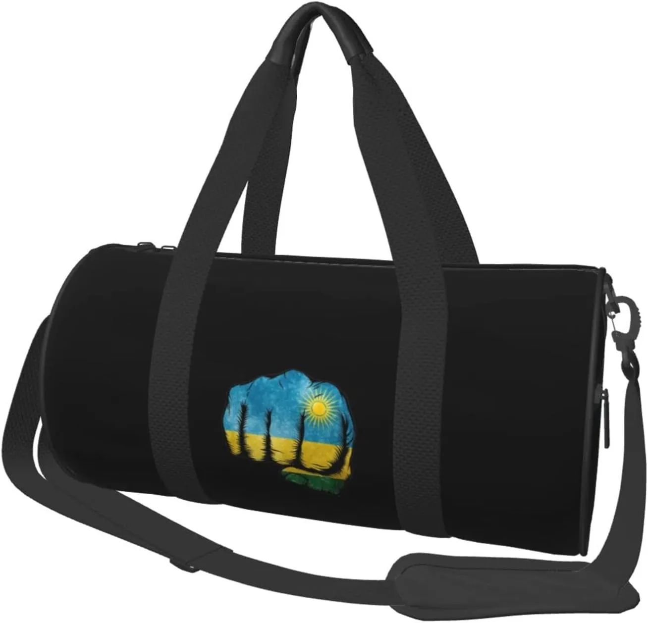 Flag of Rwanda Fist Power Convertible Garment Bag with Shoulder Strap, Carry on Garment Duffel Bag for Men Women - Rolling Foldable for Travel Luggage Bags (Black)