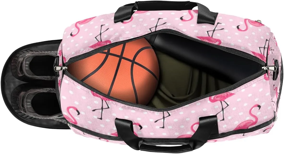 Flamingos Paint Sports Gym Bag for Women Men Travel Duffel Bag with Wet Pocket & Shoes Compartment Waterproof Weekender Overnight Tote Carry on Bag Lightweight