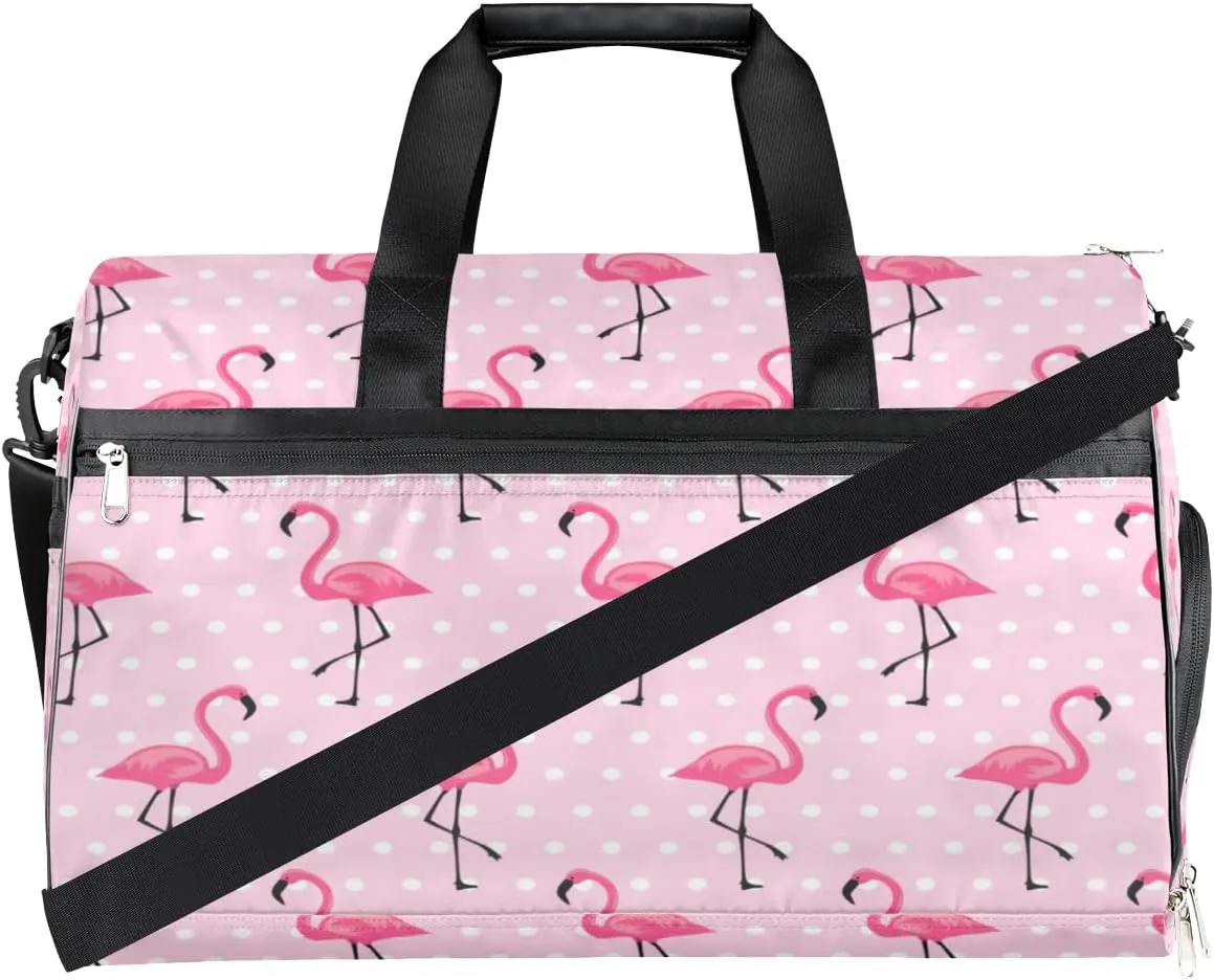 Flamingos Paint Sports Gym Bag for Women Men Travel Duffel Bag with Wet Pocket & Shoes Compartment Waterproof Weekender Overnight Tote Carry on Bag Lightweight