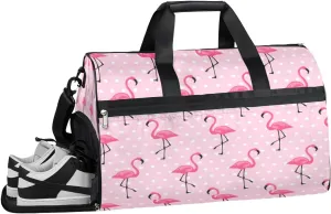 Flamingos Paint Sports Gym Bag for Women Men Travel Duffel Bag with Wet Pocket & Shoes Compartment Waterproof Weekender Overnight Tote Carry on Bag Lightweight