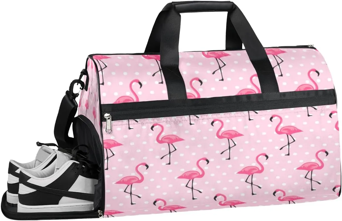Flamingos Paint Sports Gym Bag for Women Men Travel Duffel Bag with Wet Pocket & Shoes Compartment Waterproof Weekender Overnight Tote Carry on Bag Lightweight