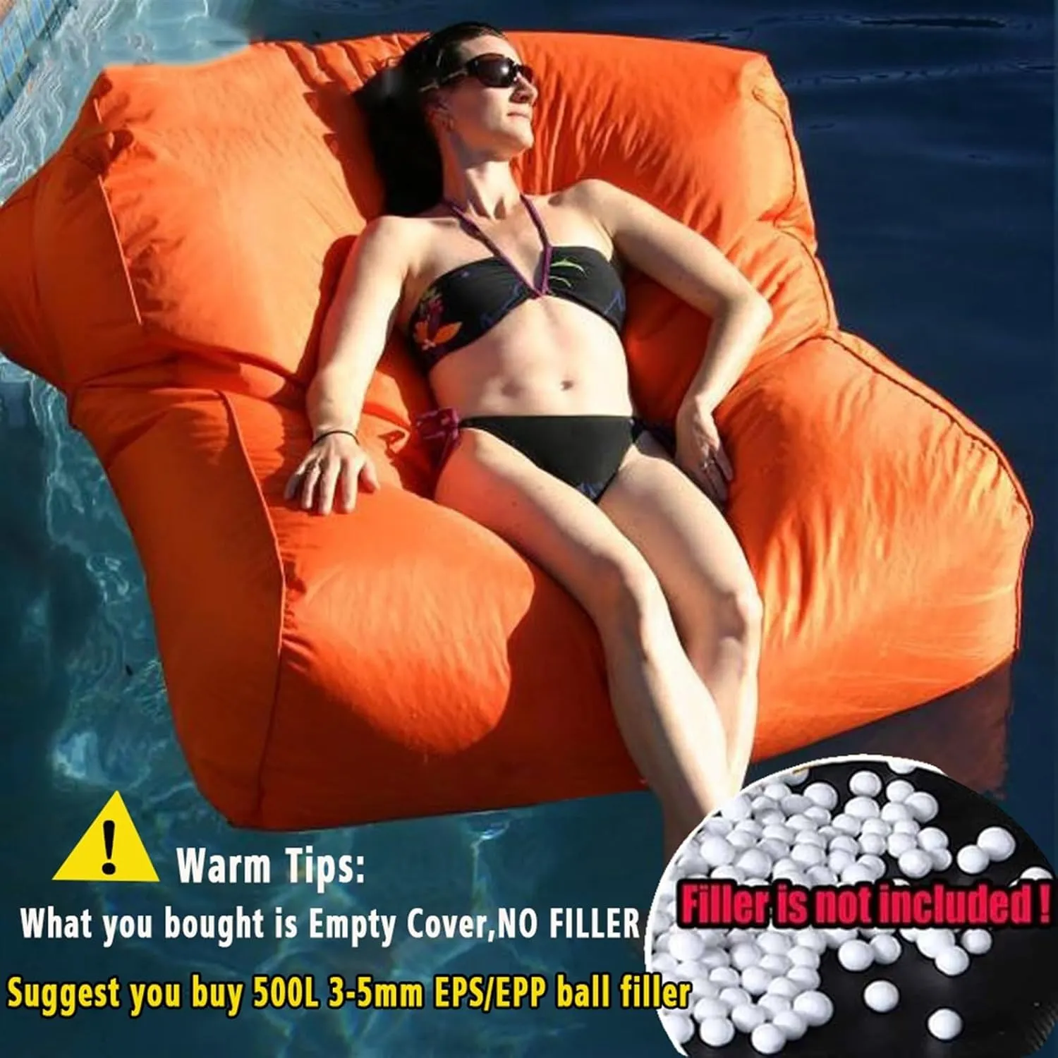 Floating Bean Bag For Pool( No Fillers),Water Play Lounge Chair,Floating Sun Chair,Pool Swimming Floating Bean Bag Lounger Cover No Filler Waterproof Pillow Sofa Bed Chaise Lounge Recliner(Black)