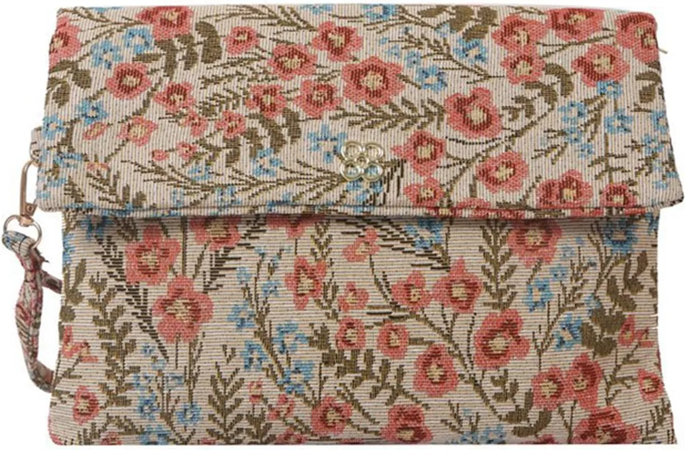 Floral Clutch Purse Bag for Women Embroidery Flower Evening Handbags,Colorful Soft Woven Wristlet Envelope Wallet