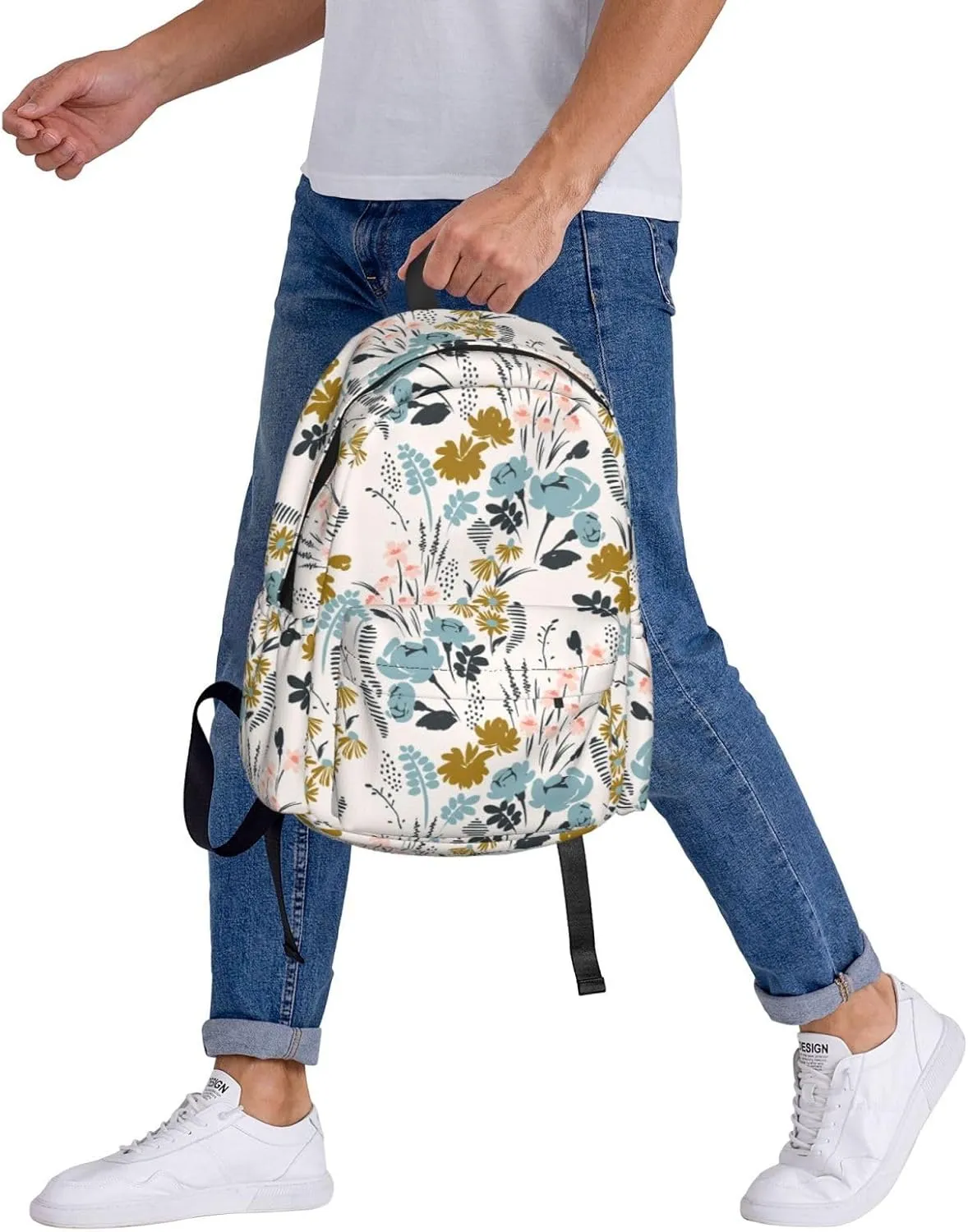 Floral Pattern Waterproof Backpack Adjustable Shoulder Straps Bag Large Capacity Casual Daypack Bookbag For Travel Work