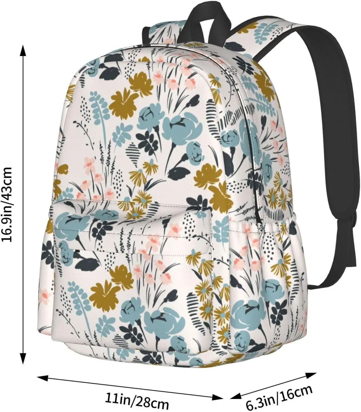 Floral Pattern Waterproof Backpack Adjustable Shoulder Straps Bag Large Capacity Casual Daypack Bookbag For Travel Work