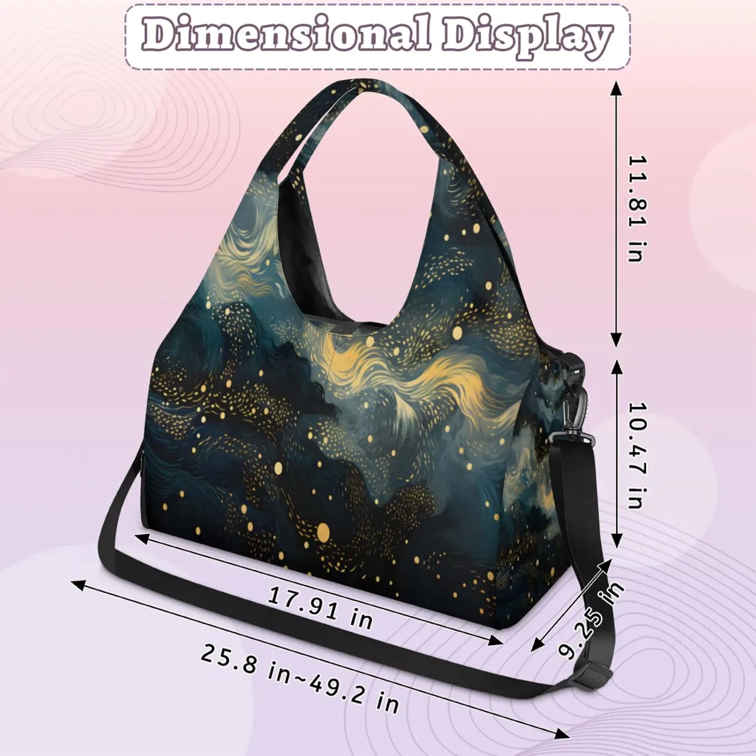 Flow Nebula Dream Waterproof Gym Bag for Men Women, Sports Duffel Bag with Shoe Compartment Yoga Mat Holder, Portable Large Travel Bag for Fitness, Camping, Weekend Trips
