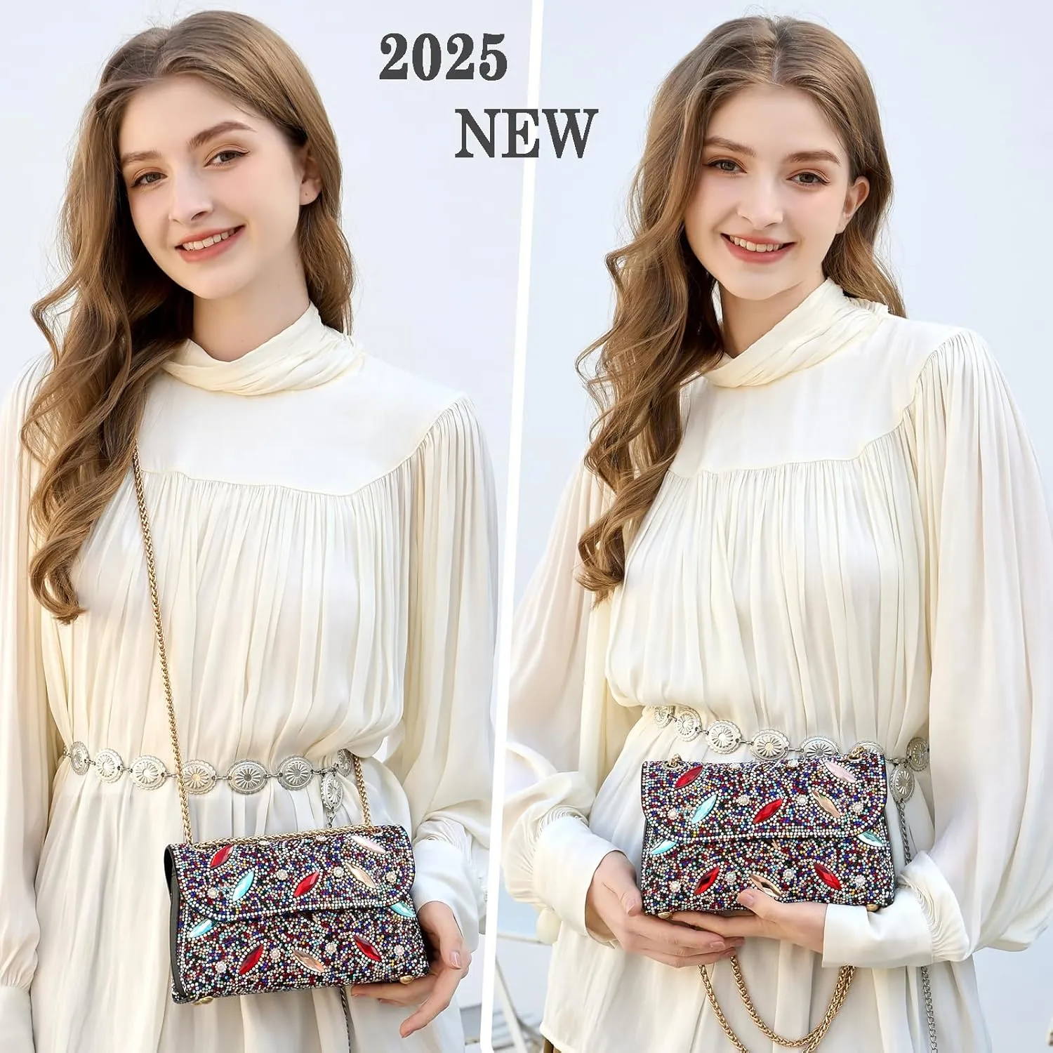 Flower Evening Handbags Chain Strap Square Shoulder Bag Crossbody Bag Crystals Rhinestone Clutch Purse