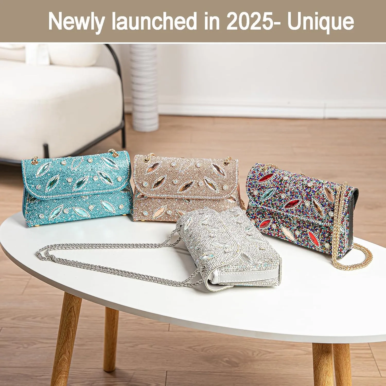 Flower Evening Handbags Chain Strap Square Shoulder Bag Crossbody Bag Crystals Rhinestone Clutch Purse
