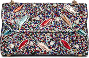 Flower Evening Handbags Chain Strap Square Shoulder Bag Crossbody Bag Crystals Rhinestone Clutch Purse