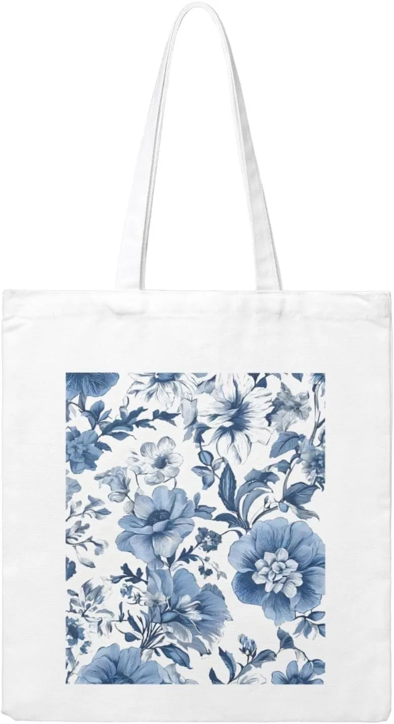 (Flowering Herbs And Herbaceous Plants) Reusable Canvas Tote Bag For Women Shoulder Bag For Shopping Grocery Beach Travel Work