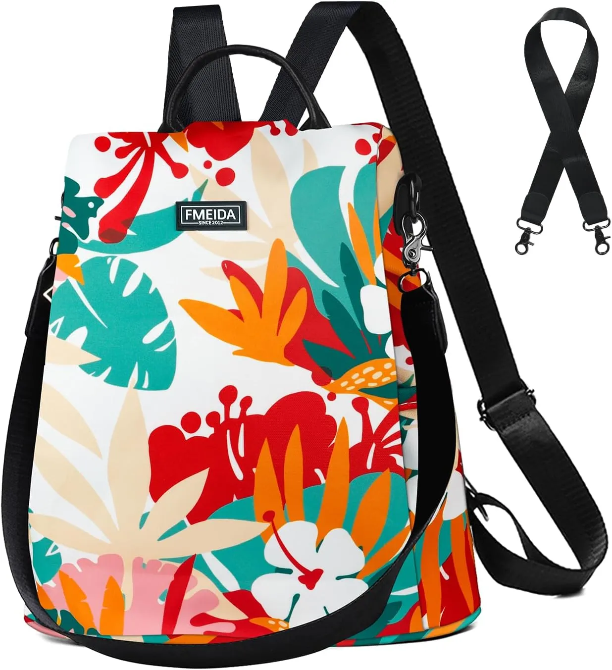 Fmeida Backpack for Women Anti Theft Travel Nylon Backpack Purse Convertible Bookbag Fashion Casual Daypack Colorful Rainforest