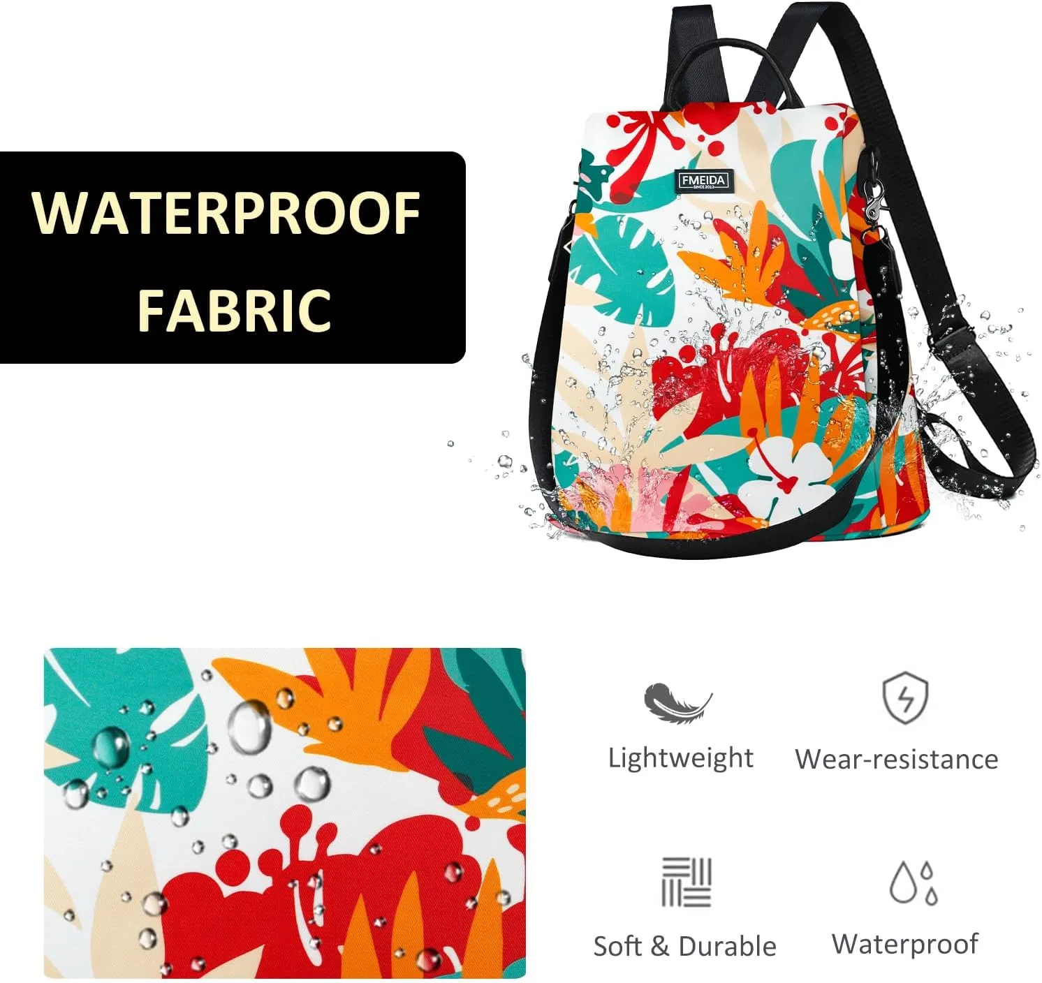 Fmeida Backpack for Women Anti Theft Travel Nylon Backpack Purse Convertible Bookbag Fashion Casual Daypack Colorful Rainforest