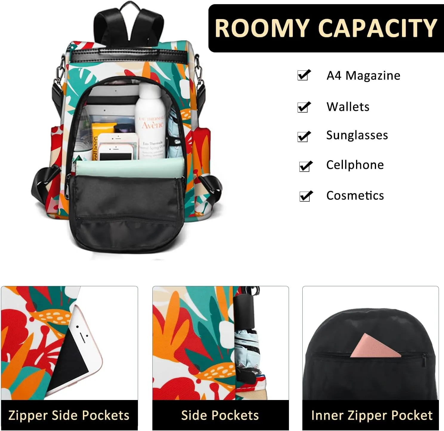 Fmeida Backpack for Women Anti Theft Travel Nylon Backpack Purse Convertible Bookbag Fashion Casual Daypack Colorful Rainforest