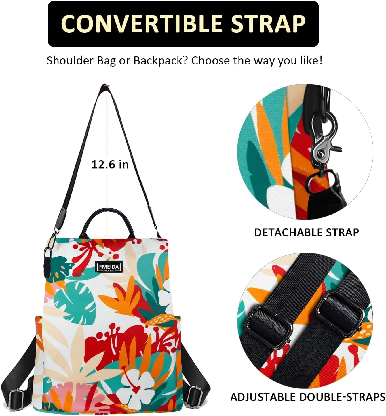 Fmeida Backpack for Women Anti Theft Travel Nylon Backpack Purse Convertible Bookbag Fashion Casual Daypack Colorful Rainforest