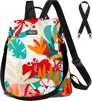 Fmeida Backpack for Women Anti Theft Travel Nylon Backpack Purse Convertible Bookbag Fashion Casual Daypack Colorful Rainforest