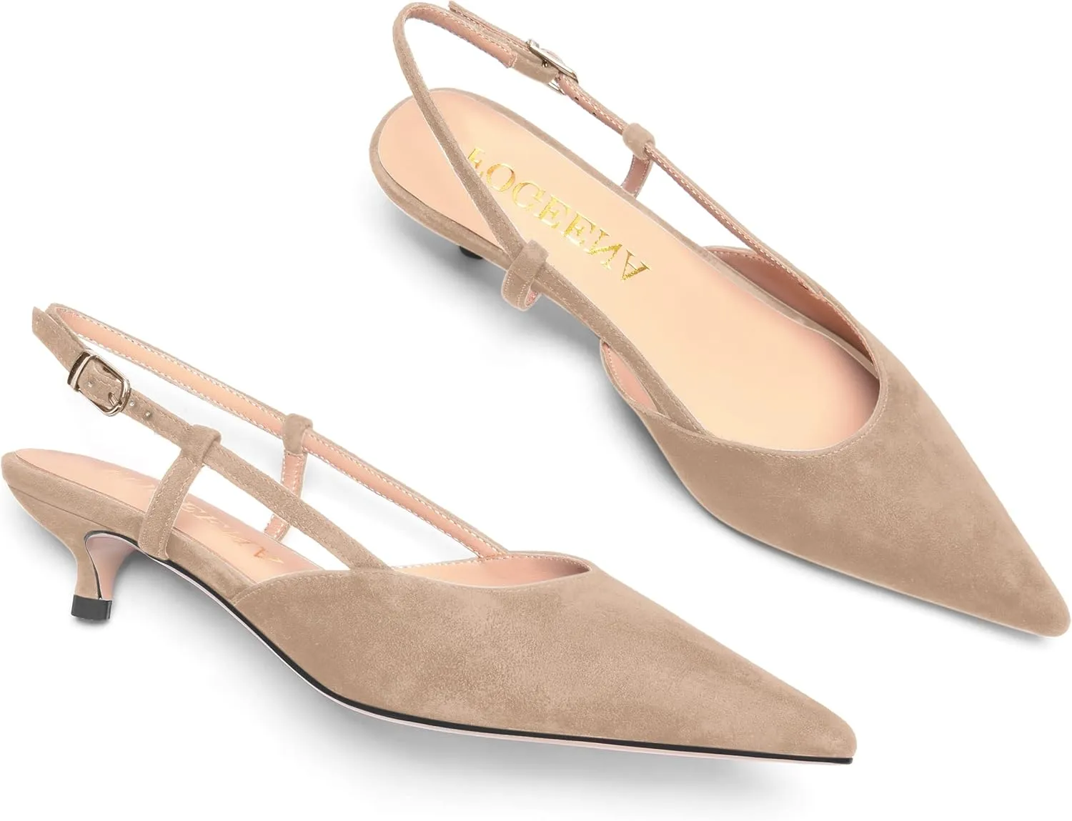 FOGEENA Womens Pointed Toe Evening Slip On Dress Suede Leather Slingback Kitten Low Heel Pumps Shoes 1.5 Inch