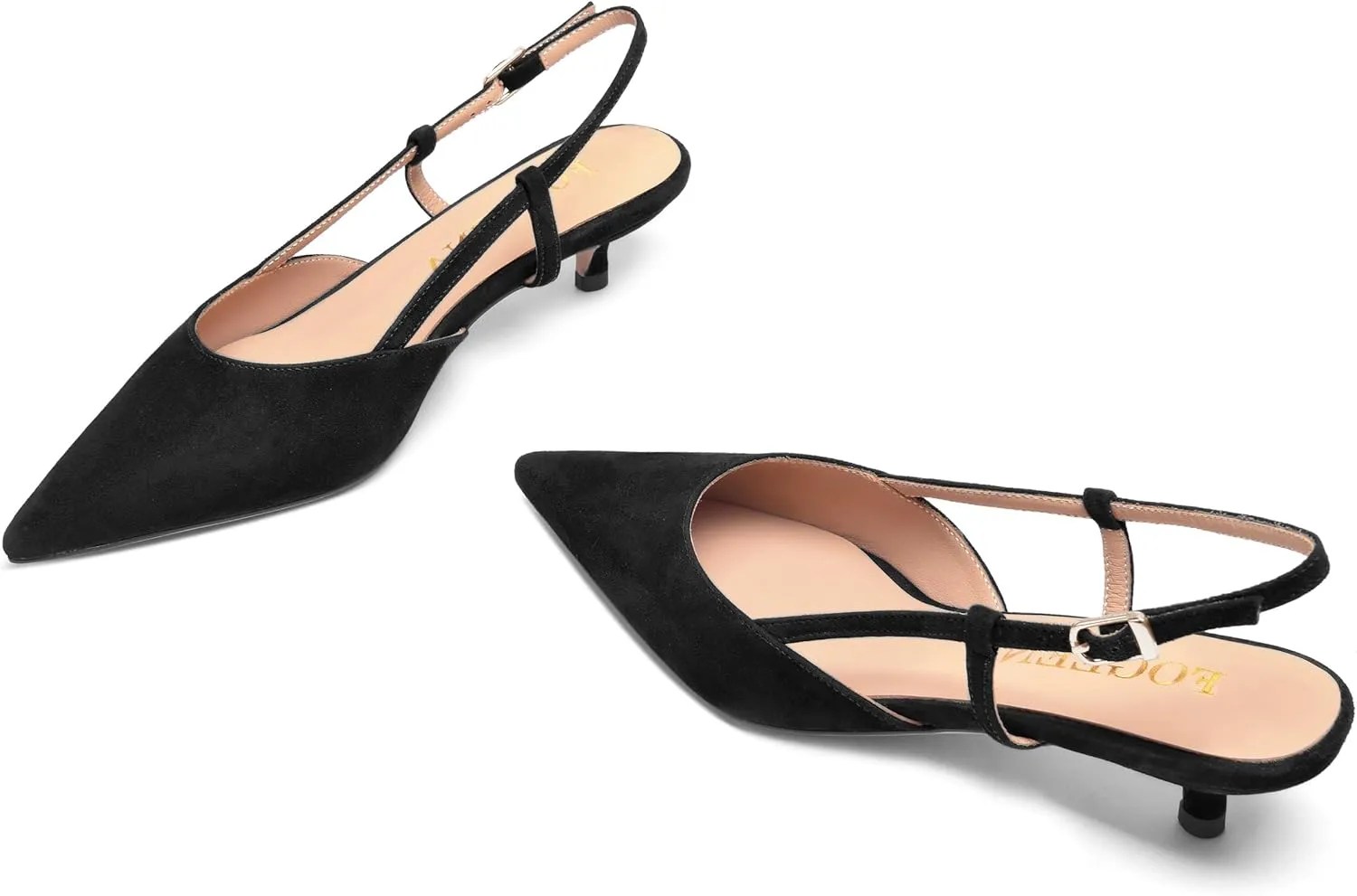 FOGEENA Womens Pointed Toe Evening Slip On Dress Suede Leather Slingback Kitten Low Heel Pumps Shoes 1.5 Inch