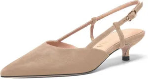 FOGEENA Womens Pointed Toe Evening Slip On Dress Suede Leather Slingback Kitten Low Heel Pumps Shoes 1.5 Inch