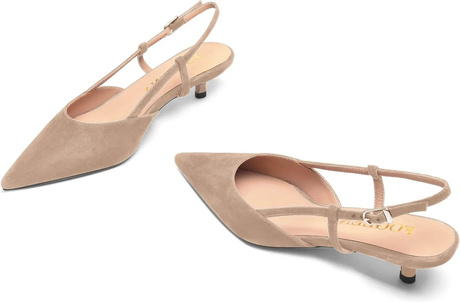 FOGEENA Womens Pointed Toe Evening Slip On Dress Suede Leather Slingback Kitten Low Heel Pumps Shoes 1.5 Inch