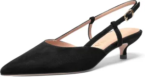 FOGEENA Womens Pointed Toe Evening Slip On Dress Suede Leather Slingback Kitten Low Heel Pumps Shoes 1.5 Inch