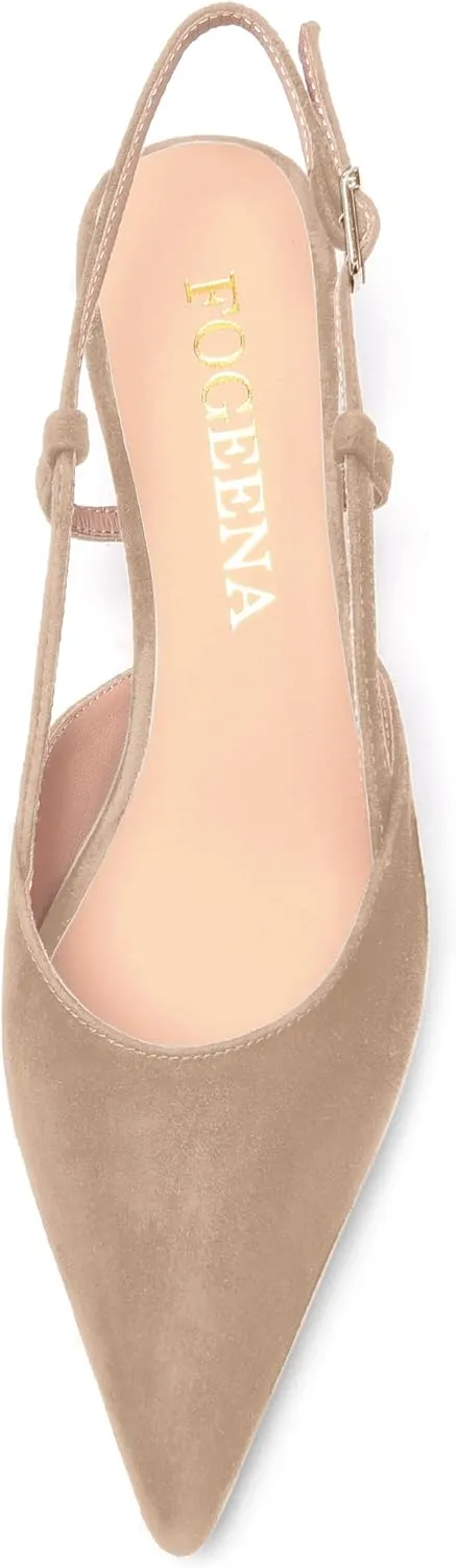 FOGEENA Womens Pointed Toe Evening Slip On Dress Suede Leather Slingback Kitten Low Heel Pumps Shoes 1.5 Inch