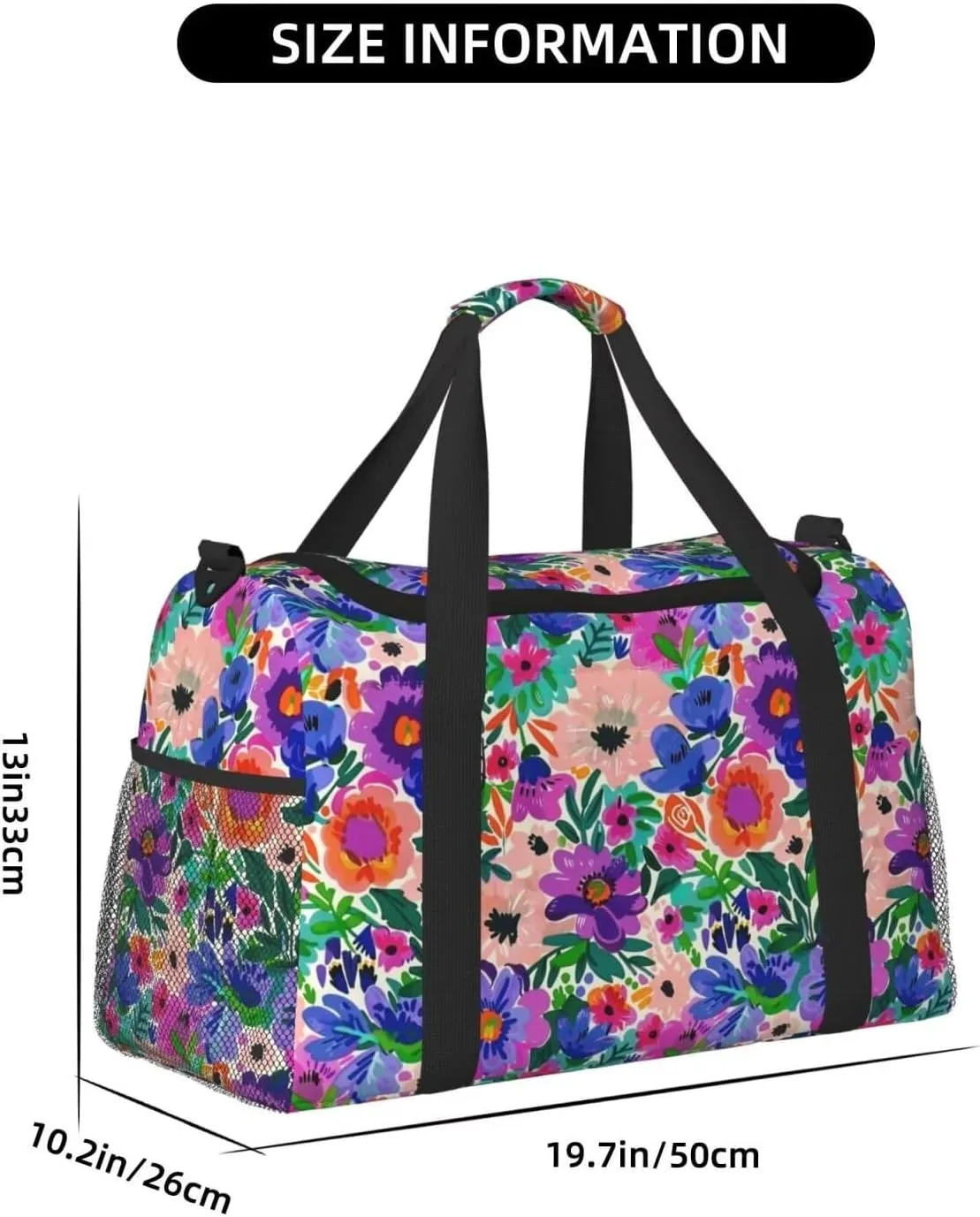 Foldable Travel Bag Floral Vintage Hippie Large Sports Bag Boho Flower Purple Daisy Lightweight Tote Bag Water Resistant Weekender Bag Big Gym Bag
