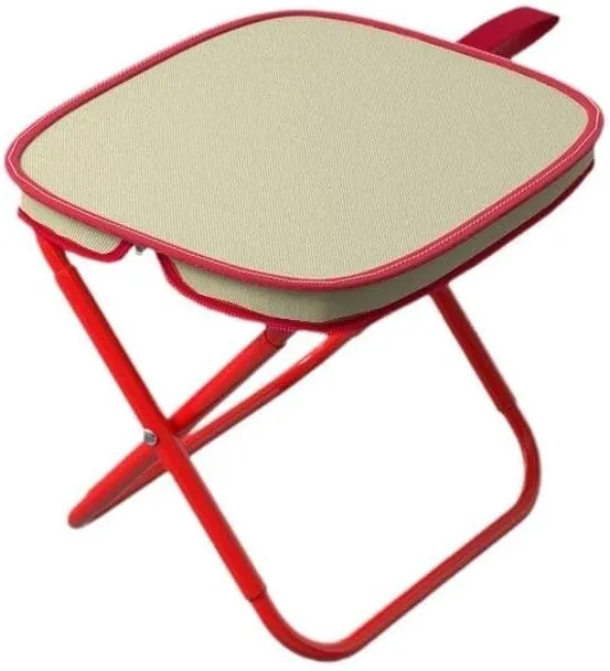 Folding Camping Stool with Pouch – Portable Pocket Seat for Outdoor, Fishing, Hiking – Oxford Cloth & Metal Frame – Red, 28×24×26cm