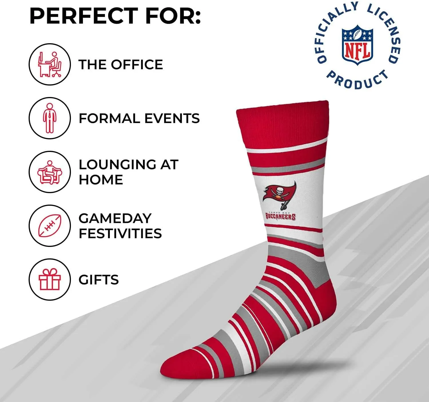 For Bare Feet NFL Adult Striped Dress Socks - Premium Quality - Machine Washable - Perfect for Game Day and Everyday Wear