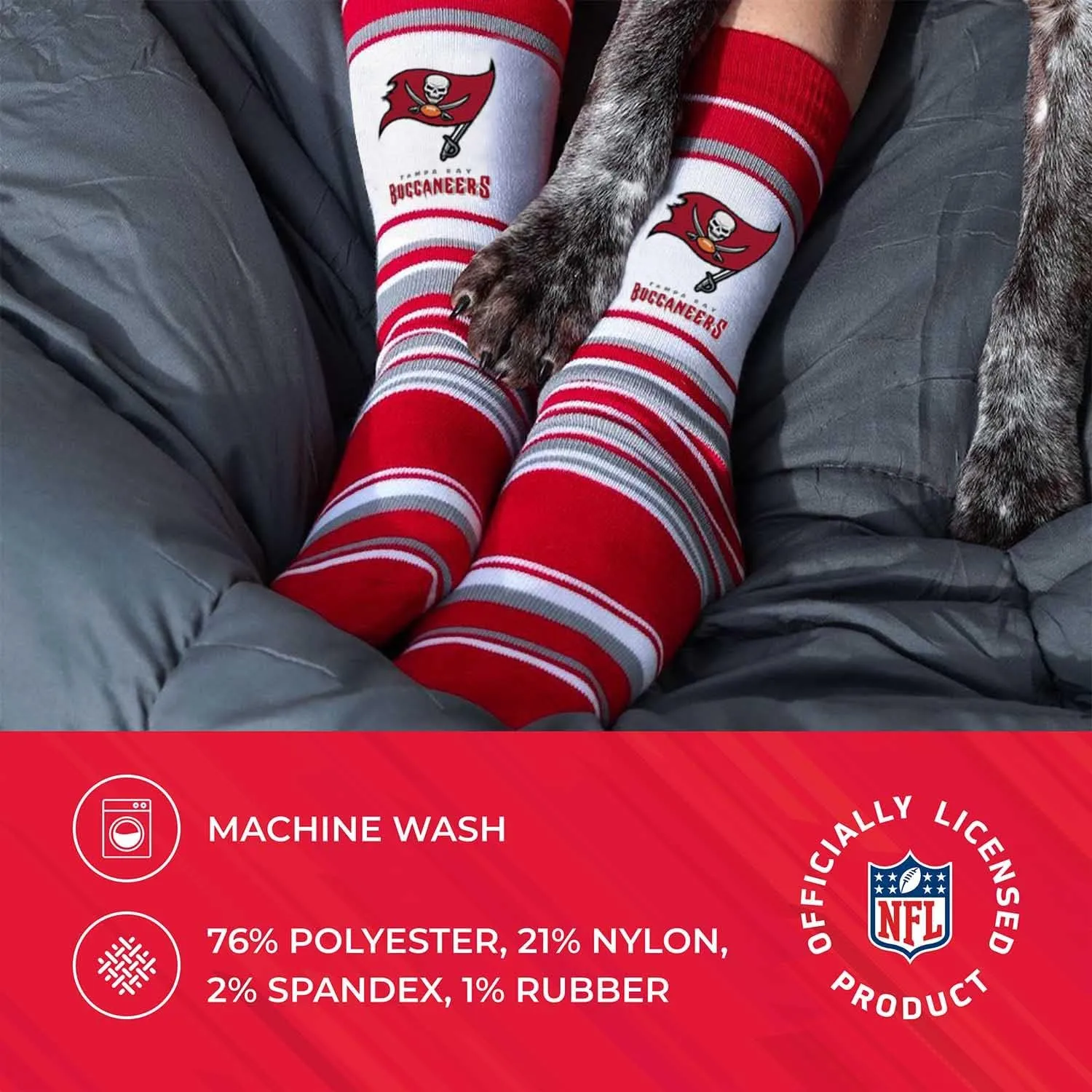 For Bare Feet NFL Adult Striped Dress Socks - Premium Quality - Machine Washable - Perfect for Game Day and Everyday Wear