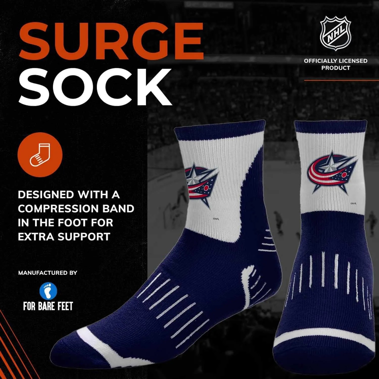 For Bare Feet NHL Youth Surge Socks - All Weather Performance - Machine Washable - Boys & Girls - Comfortable socks for Game