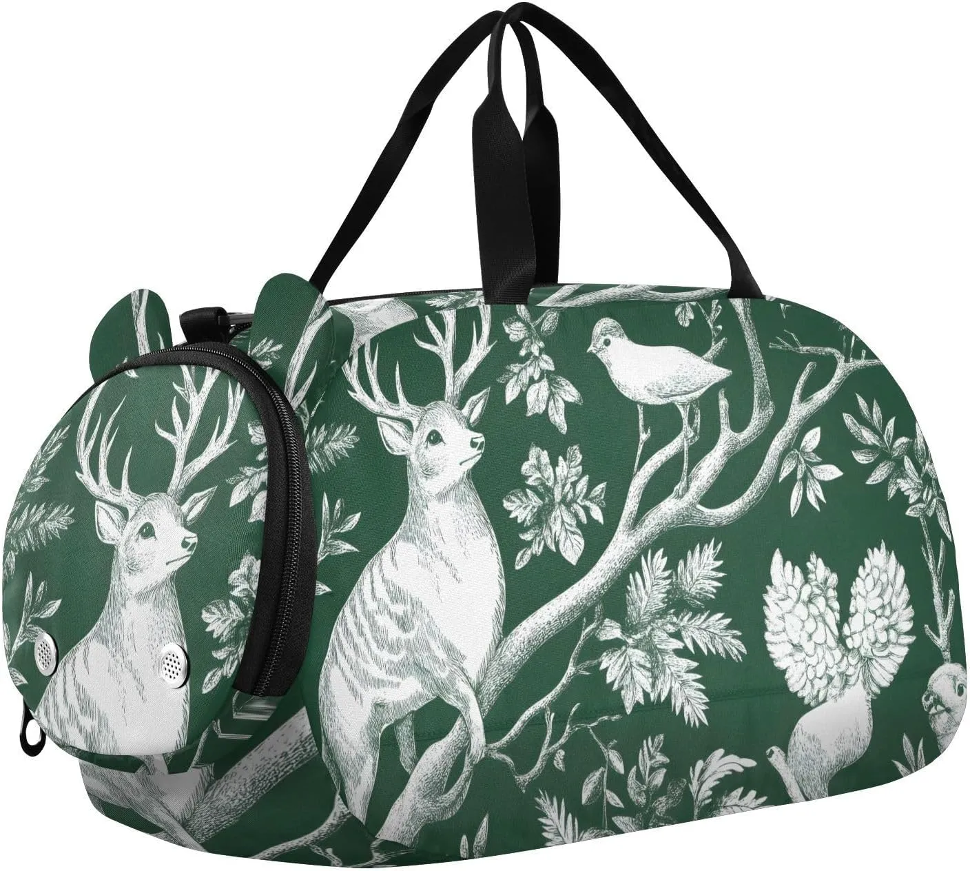 Forest Animal Illustration Youth Sports Duffel Bag with Ventilated Shoe Compartment|All-Season Lightweight Travel Gym Bag for Girls & Boys|Water-Resistant Gear Bag