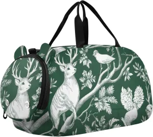 Forest Animal Illustration Youth Sports Duffel Bag with Ventilated Shoe Compartment|All-Season Lightweight Travel Gym Bag for Girls & Boys|Water-Resistant Gear Bag