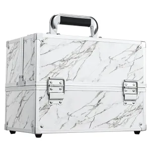 FRENESSA Makeup Train Case Makeup Case 11.8 Inch Large Cosmetic Box Organizer Travel Storage Professional Make Up Train Carrying Case with 6 Trays Locking Hard Vanity Storage Leather Marble