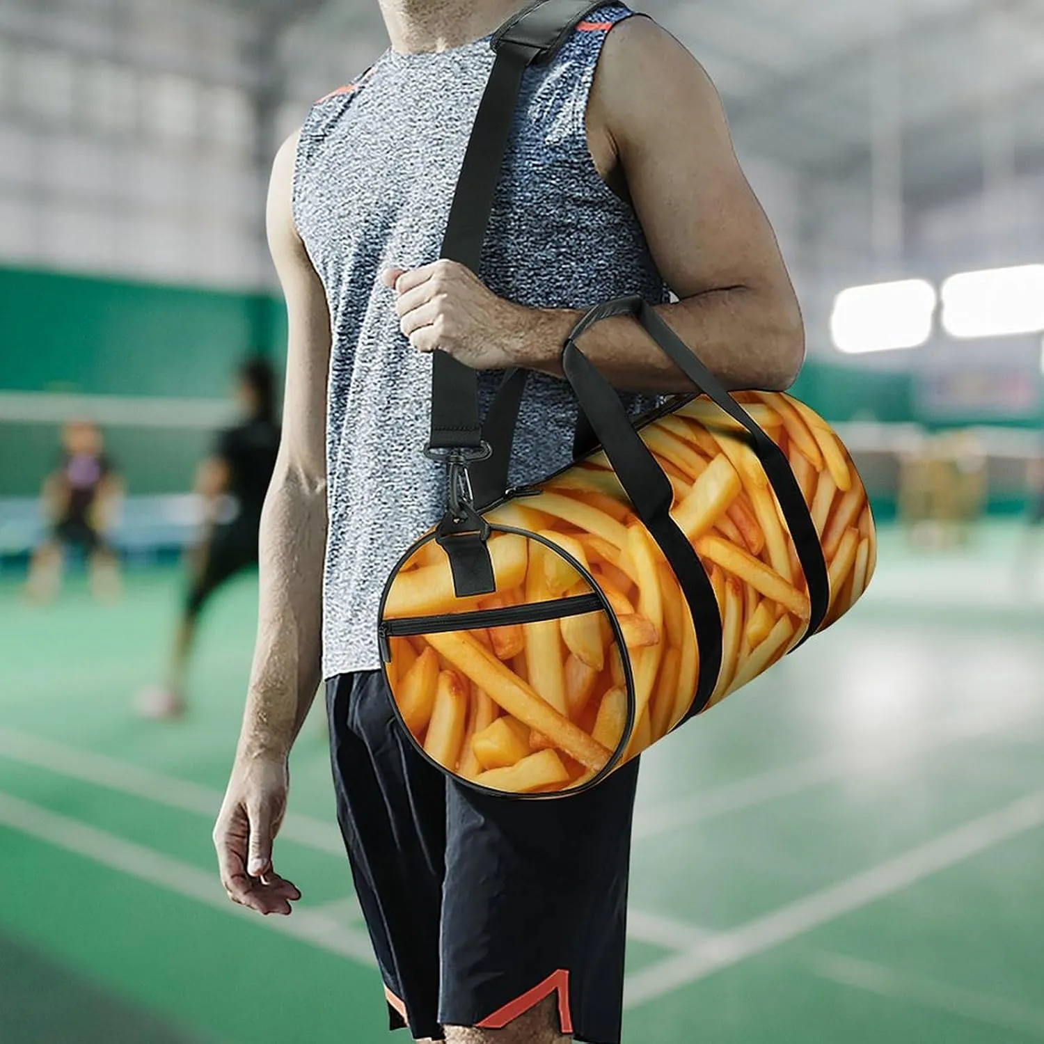 Fries Close-up Texture Background Travel Gym Bag for Women Men Cute Style Cylindrical Duffle Bag Sport Workout Bag with Shoulder Strap