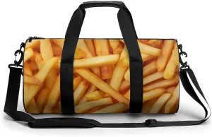 Fries Close-up Texture Background Travel Gym Bag for Women Men Cute Style Cylindrical Duffle Bag Sport Workout Bag with Shoulder Strap