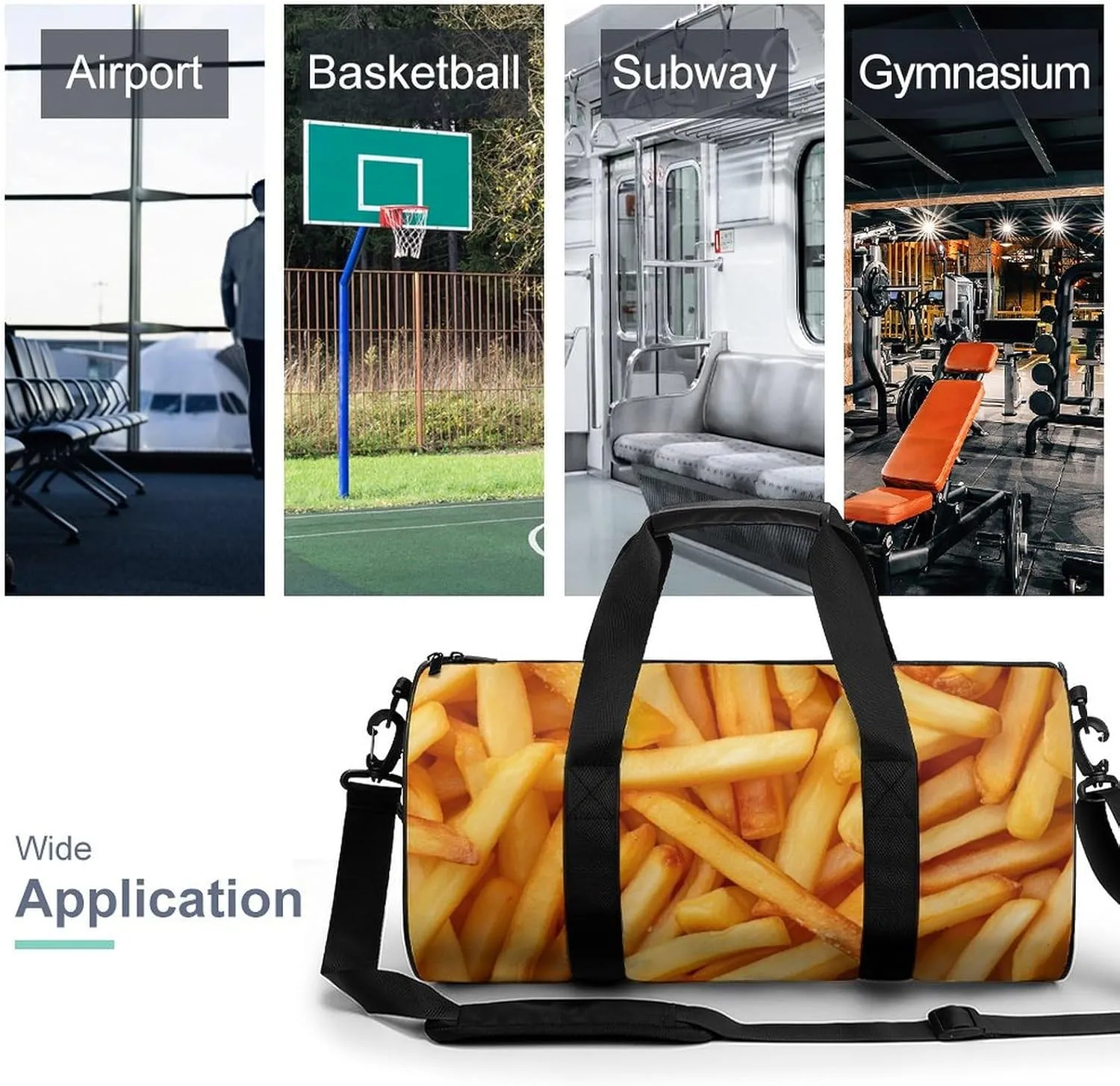 Fries Close-up Texture Background Travel Gym Bag for Women Men Cute Style Cylindrical Duffle Bag Sport Workout Bag with Shoulder Strap