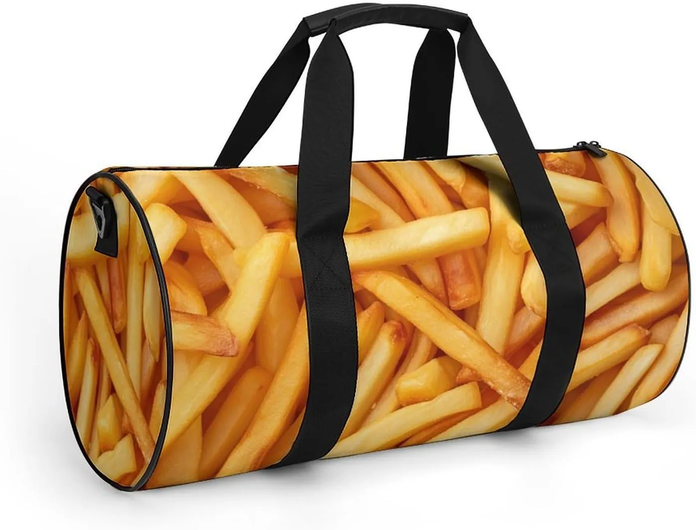 Fries Close-up Texture Background Travel Gym Bag for Women Men Cute Style Cylindrical Duffle Bag Sport Workout Bag with Shoulder Strap